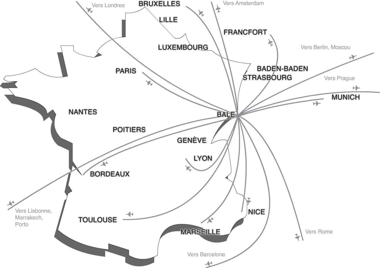 Aerial map towards Basel