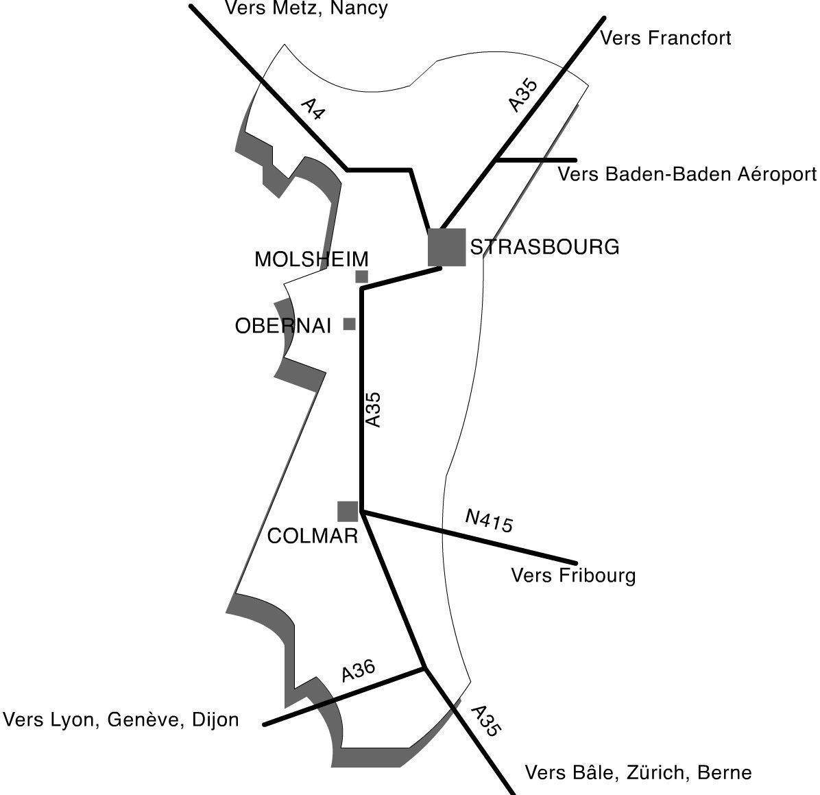 Map of the Alsace region